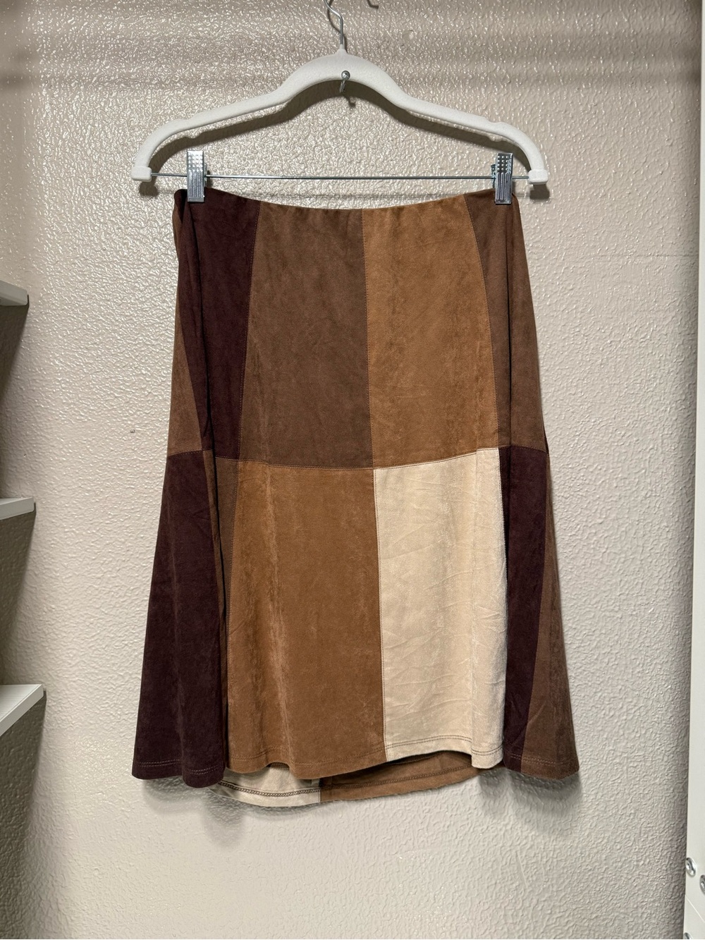 new directions Brown and Cream Patchwork A-Line Skirt